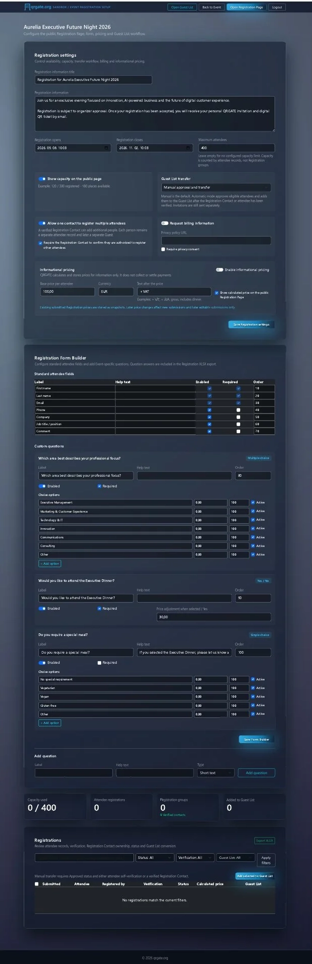 Registration setup